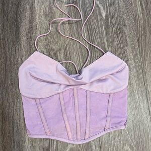American Threads Natalia Mesh Corset Crop Top Lavender Sz S Gameday LSU TCU